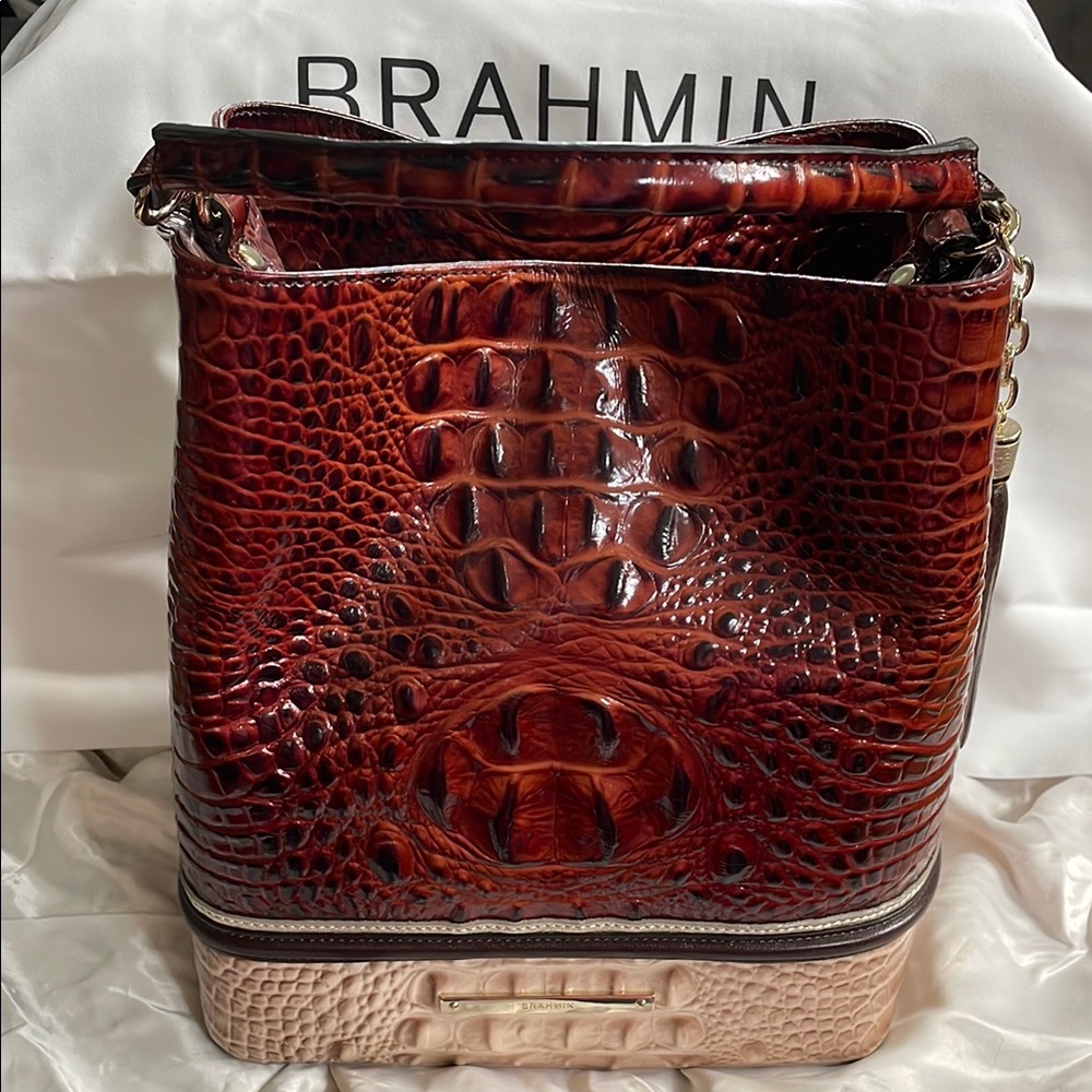 Brahmin Glossy Croc-Embossed Leather Tote